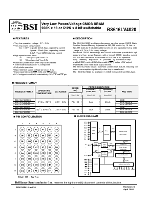 BS616LV4020BC-70 Datasheet PDF Brilliance Semiconductor