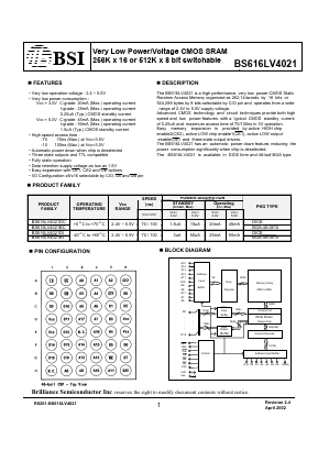 BS616LV4021DC-70 Datasheet PDF Brilliance Semiconductor