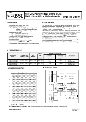BS616LV4023DI-10 Datasheet PDF Brilliance Semiconductor