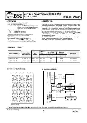 BS616LV8013BI-70 Datasheet PDF Brilliance Semiconductor