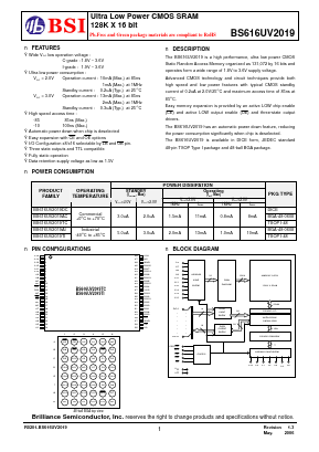 BS616UV2019DC-10 Datasheet PDF Brilliance Semiconductor
