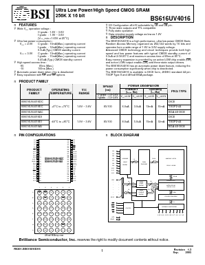 BS616UV4016DCP85 Datasheet PDF Brilliance Semiconductor
