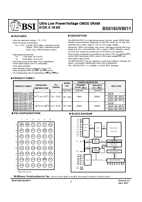 BS616UV8011FI-70 Datasheet PDF Brilliance Semiconductor