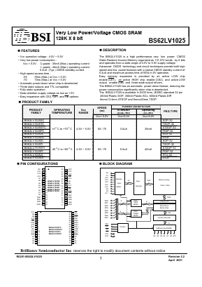 BS62LV1025 Datasheet PDF Brilliance Semiconductor