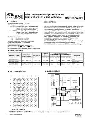 BS616UV4020DI-10 Datasheet PDF Brilliance Semiconductor
