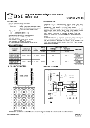 BS616LV2013TC-70 Datasheet PDF Brilliance Semiconductor