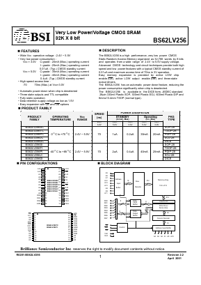 BS62LV256TI-70 Datasheet PDF Brilliance Semiconductor