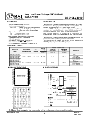 BS616LV4010BC Datasheet PDF Brilliance Semiconductor