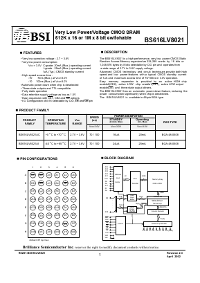 BS616LV8021AC-70 Datasheet PDF Brilliance Semiconductor
