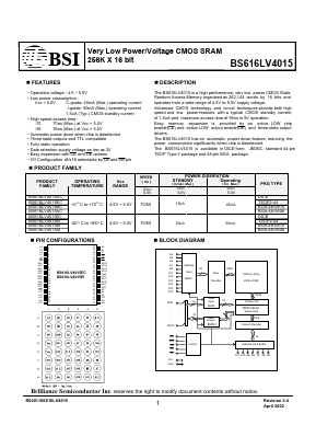 BS616LV4015EI-55 Datasheet PDF Brilliance Semiconductor
