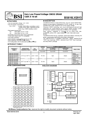 BS616LV2015AI-55 Datasheet PDF Brilliance Semiconductor