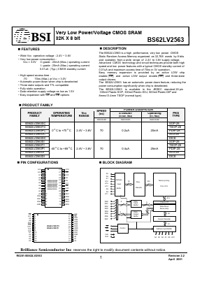 BS62LV2563 Datasheet PDF Brilliance Semiconductor