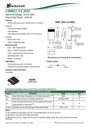 3.0SMCJ200A Datasheet PDF Bruckewell Technology LTD