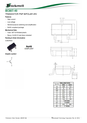 BC807-40 Datasheet PDF Bruckewell Technology LTD