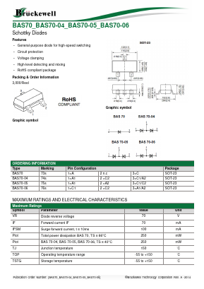 BAS70 Datasheet PDF Bruckewell Technology LTD