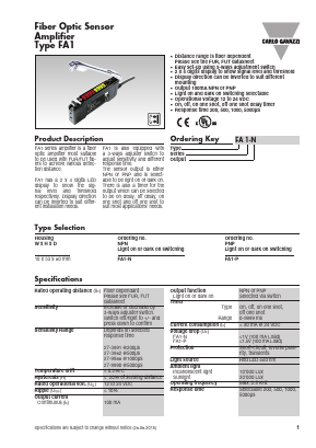 FA1-N Datasheet PDF Carlo Gavazzi Holding AG