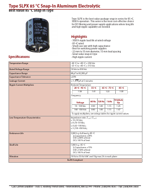 SLPX333M016H3P3 Datasheet PDF Cornell Dubilier Electronics