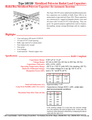 168473K100C-F Datasheet PDF Cornell Dubilier Electronics