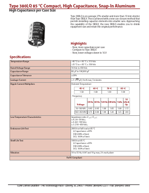 380LQ102M315A452 Datasheet PDF Cornell Dubilier Electronics
