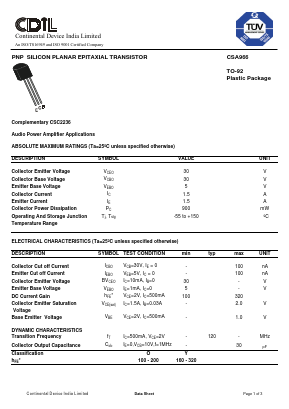 CSA966 Datasheet PDF Continental Device India Limited