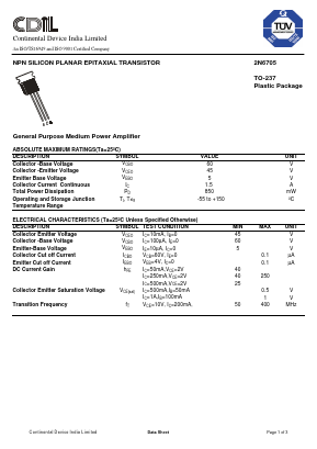 2N6705 Datasheet PDF Continental Device India Limited