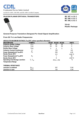 BC308 Datasheet PDF Continental Device India Limited