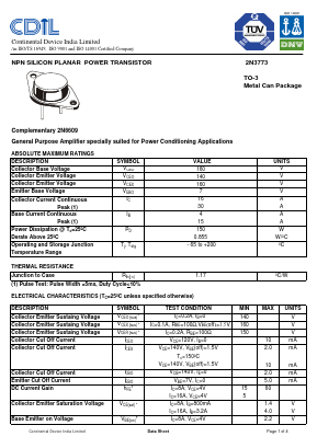 2N3773 Datasheet PDF Continental Device India Limited