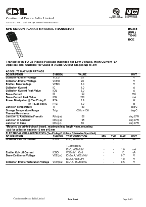 BC368 Datasheet PDF Continental Device India Limited