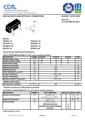 BC846AW Datasheet PDF Continental Device India Limited