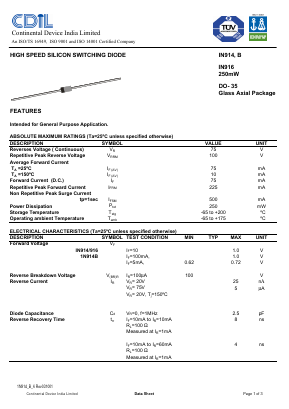 1N914 Datasheet PDF Continental Device India Limited