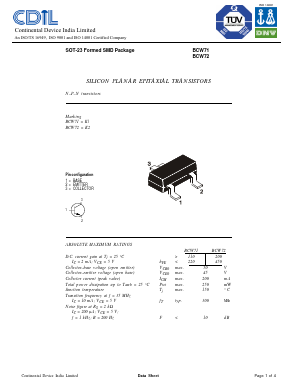 BCW71 Datasheet PDF Continental Device India Limited