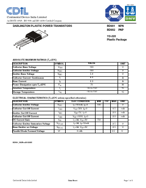 BD902 Datasheet PDF Continental Device India Limited