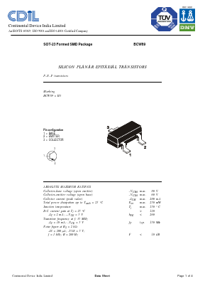 BCW89 Datasheet PDF Continental Device India Limited