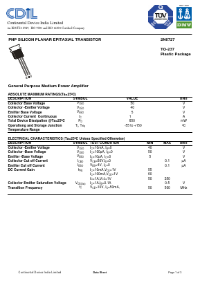 2N6727 Datasheet PDF Continental Device India Limited