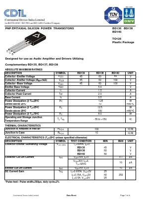 BD136 Datasheet PDF Continental Device India Limited