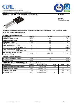 MJE350 Datasheet PDF Continental Device India Limited