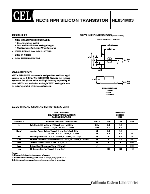 NE851M03-T1-A Datasheet PDF California Eastern Laboratories.