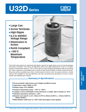 E32D350HPN393MA92M Datasheet PDF United Chemi-Con, Inc.