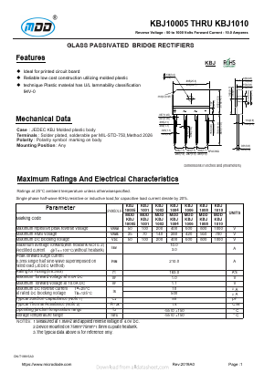 KBJ10005 Datasheet PDF Jiangsu Yutai Electronics Co., Ltd