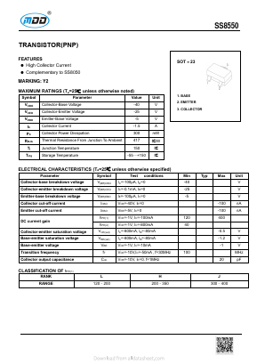 SS8550 Datasheet PDF Jiangsu Yutai Electronics Co., Ltd