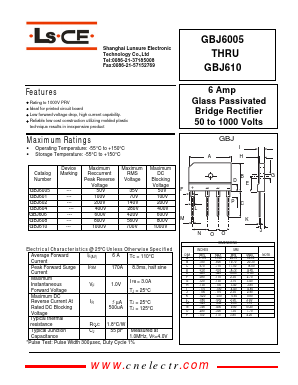 GBJ602 Datasheet PDF Shanghai Lunsure Electronic Tech