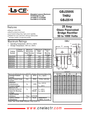 GBJ25005 Datasheet PDF Shanghai Lunsure Electronic Tech