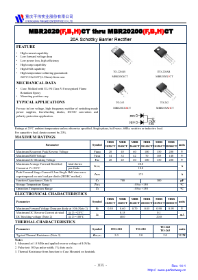 MBR20100BCT Datasheet PDF CHONGQING PINGYANG ELECTRONICS CO.,LTD