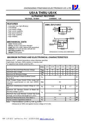 US1A Datasheet PDF CHONGQING PINGYANG ELECTRONICS CO.,LTD