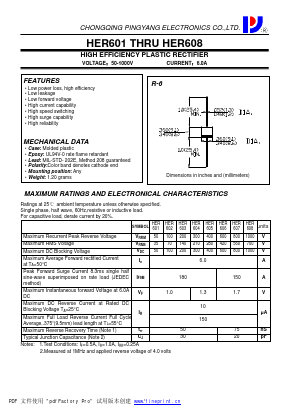 HER607 Datasheet PDF CHONGQING PINGYANG ELECTRONICS CO.,LTD
