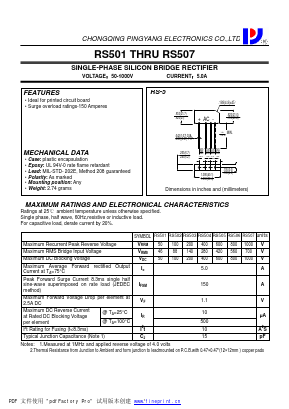 RS501 Datasheet PDF CHONGQING PINGYANG ELECTRONICS CO.,LTD