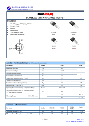 8N60F Datasheet PDF CHONGQING PINGYANG ELECTRONICS CO.,LTD