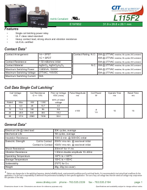 L115F2 Datasheet PDF CIT Relay and Switch