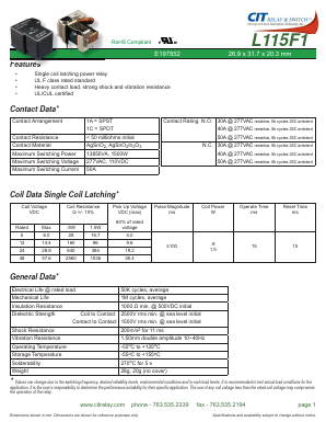 L115F1 Datasheet PDF CIT Relay and Switch