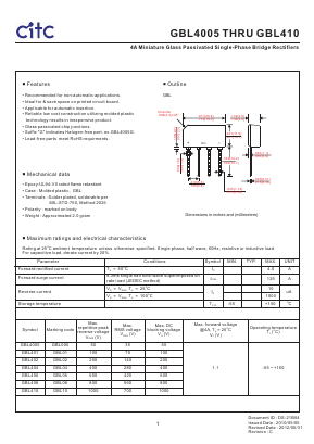 GBL401 Datasheet PDF Chip Integration Technology Corporation